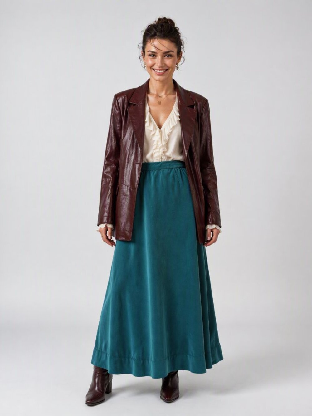 Vintage 70's Does Victorian Long High Waist Green Velvet Maxi Skirt 30" waist